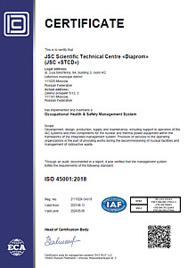 Certificate ISO 45001 : 2018